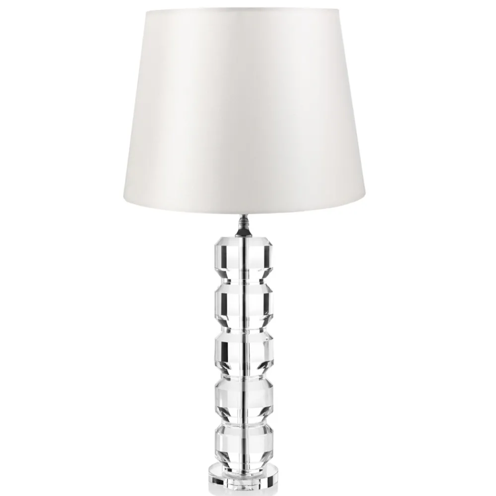 Viadurini Lighting Klassische Tischlampen-Tischlampe mit Kristallsockel und zylindrischem Lampenschirm aus Stoff - Crocca