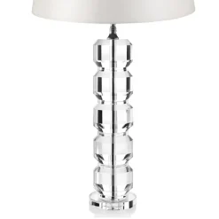 Viadurini Lighting Klassische Tischlampen-Tischlampe mit Kristallsockel und zylindrischem Lampenschirm aus Stoff - Crocca