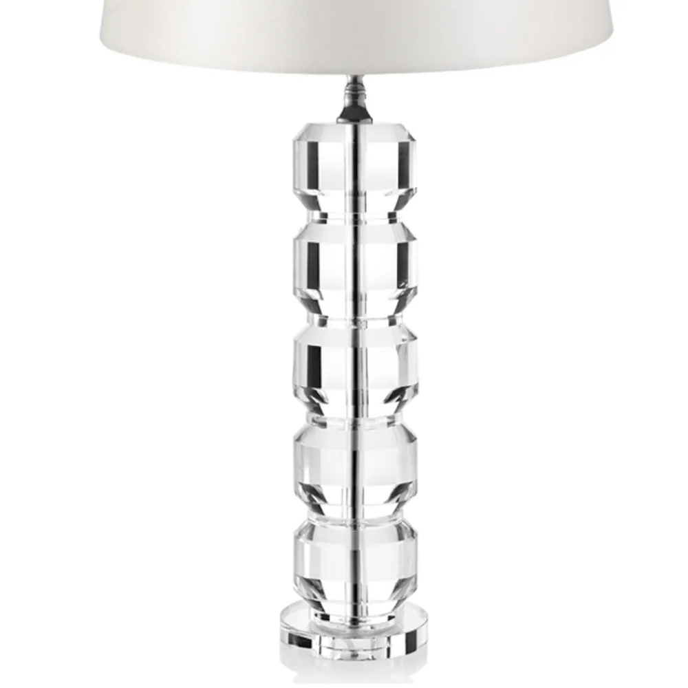 Viadurini Lighting Klassische Tischlampen-Tischlampe mit Kristallsockel und zylindrischem Lampenschirm aus Stoff - Crocca