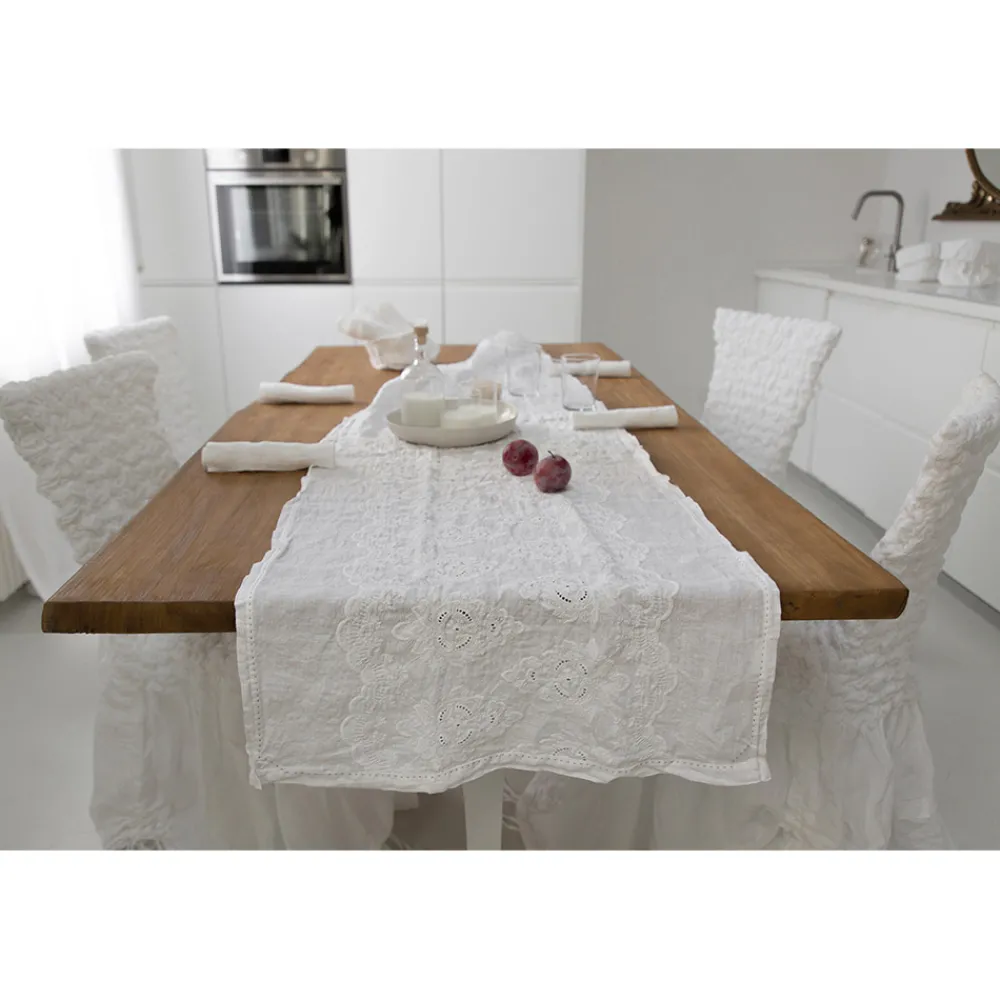 Viadurini Textile Runner-Tischläufer 100% Leinen mit Stickerei von Luxus-Design - Giuggiolo