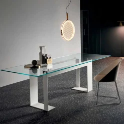 Viadurini Living Esstische Nach Mass|Esstische-Tischplatte aus extra klarem Glas und Metallbeinen, Qualität Made in Italy - Speck