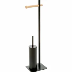 Viadurini Bathroom Toilettenpapierhalter-Toilettenbürste und Toilettenpapierhalter aus Metall und Holz Zelbio