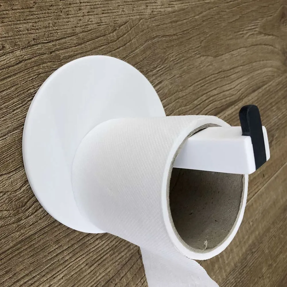 Viadurini Bathroom Toilettenpapierhalter-Toilettenpapierhalter aus weißem Corian oder mit schwarzem Einsatz, Made in Italy - Elono