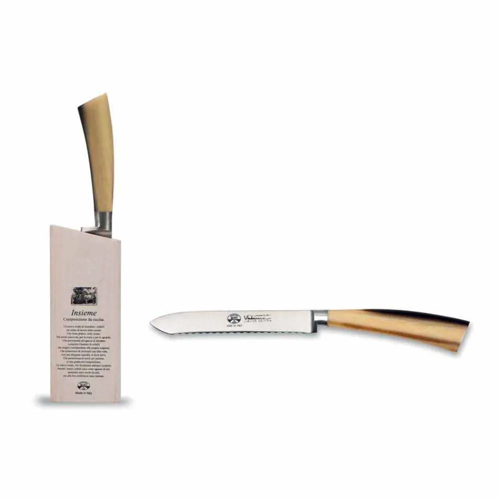 Coltellerie Berti Küchenmesser-Tomatenmesser mit Block, Berti exklusiv für Viadurini - Polino