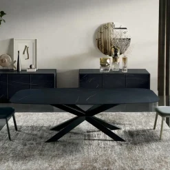 Viadurini Living Esstische-Tonnenförmiger Esstisch aus Laminat in Marmoroptik, hergestellt in Italien – Grotta