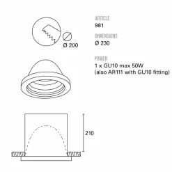 Toscot Design Deckenleuchten-Carso Einbaustrahler Ø23 cm hergestellt  in Toscana