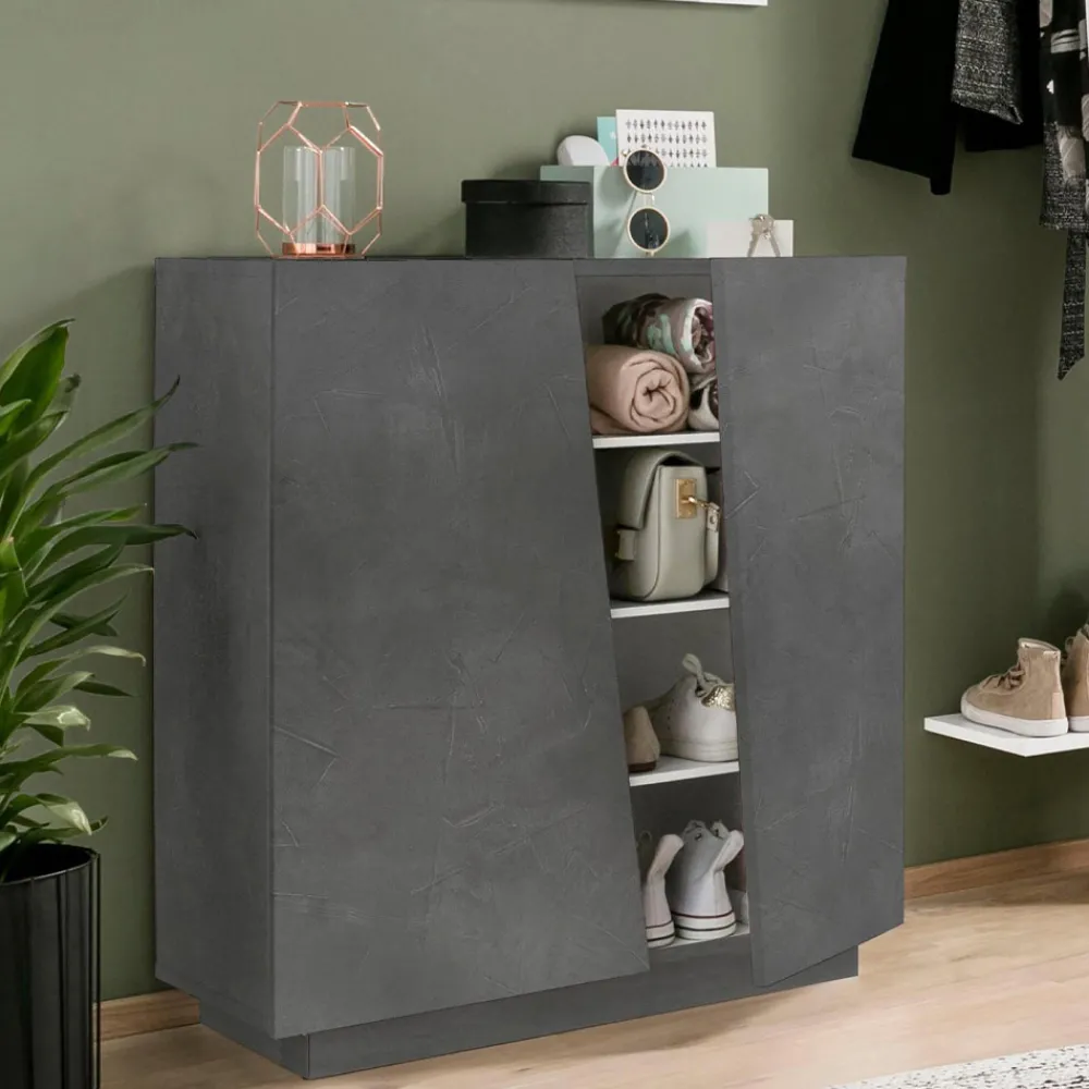 Viadurini Living Schuhschrank-2-türiger Schuhschrank aus nachhaltigem Melaminholz in Weiß oder Schiefer - Joris