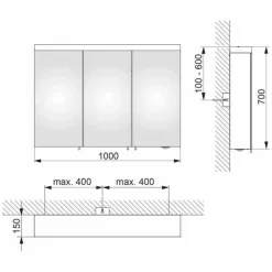 Viadurini Bathroom Badspiegel-3-türiger Wandspeicherspiegel aus silber lackiertem Aluminium - Alfio