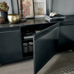 Viadurini Living Sideboards-3-türiges Sideboard aus Holz mit schräger Kante und Keramikplatte - Mondolfo