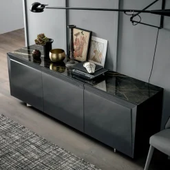 Viadurini Living Sideboards-3-türiges Sideboard aus Holz mit schräger Kante und Keramikplatte - Mondolfo