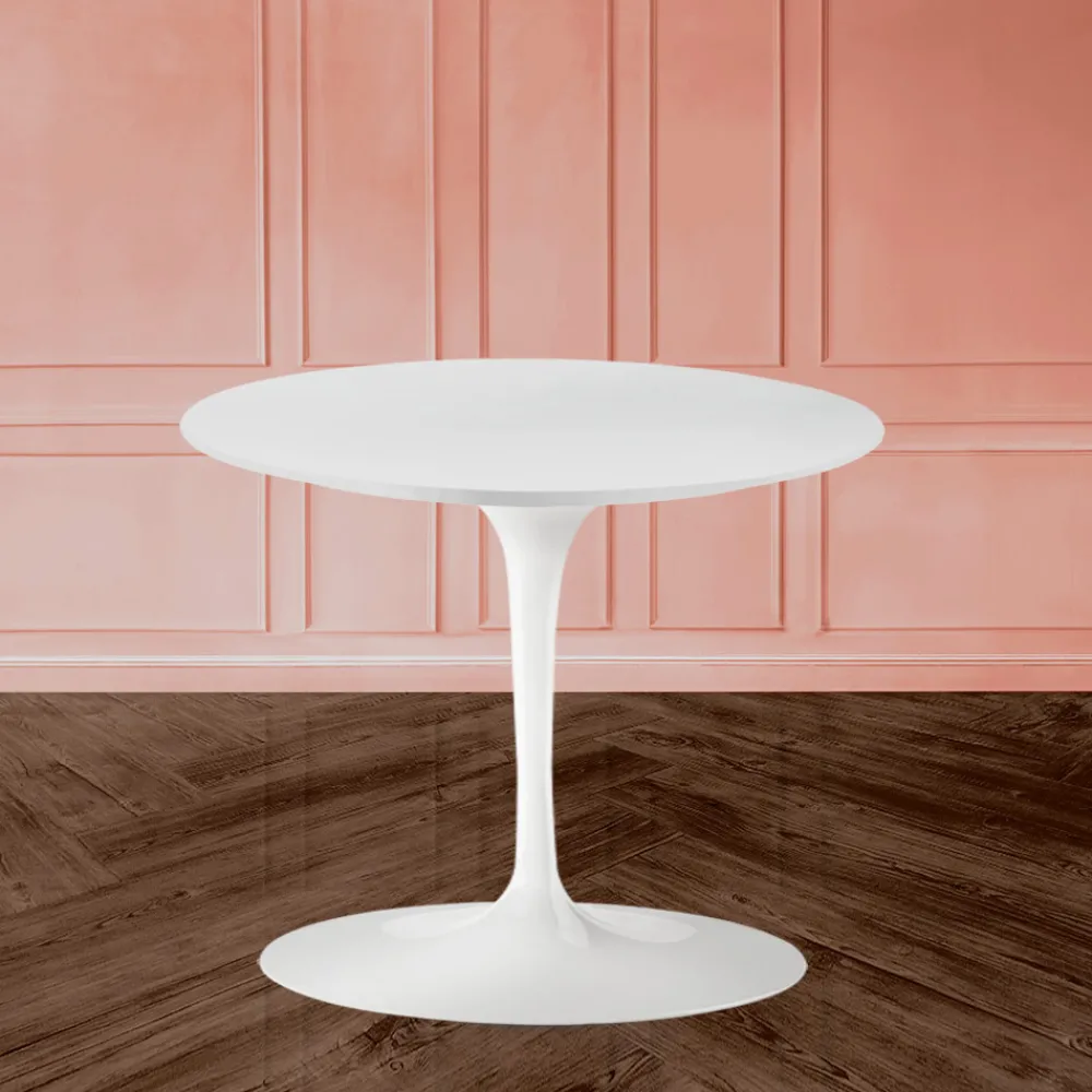 Viadurini Living Moderne Couchtische|Tulip Tische-Tulip Eero Saarinen H 39 Couchtisch mit weißer Flüssiglaminatplatte, hergestellt in Italien – Scarlet