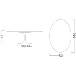 Viadurini Living Moderne Couchtische|Tulip Tische-Tulip Eero Saarinen H 41 Ovaler Couchtisch mit schwarzer Flüssiglaminatplatte – Scarlet