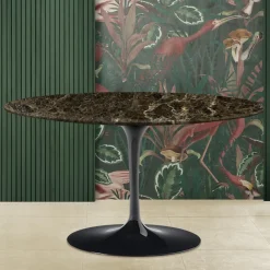 Viadurini Living Moderne Couchtische|Tulip Tische-Tulip Eero Saarinen H 41 Ovaler Couchtisch aus dunklem Emperador-Marmor, hergestellt in Italien – Scarlet