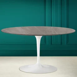 Viadurini Living Moderne Couchtische|Tulip Tische-Tulip Eero Saarinen H 41 Ovaler Couchtisch aus Keramik, Steingrau, hergestellt in Italien – Scarlet