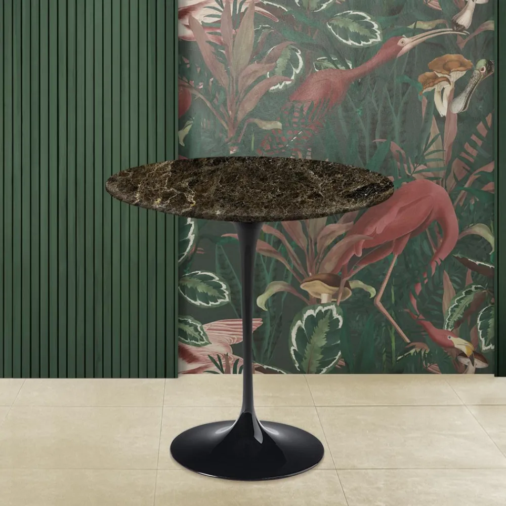 Viadurini Living Moderne Couchtische|Tulip Tische-Tulip Eero Saarinen H 52 Runder Couchtisch aus dunklem Emperador-Marmor, hergestellt in Italien – Scarlet
