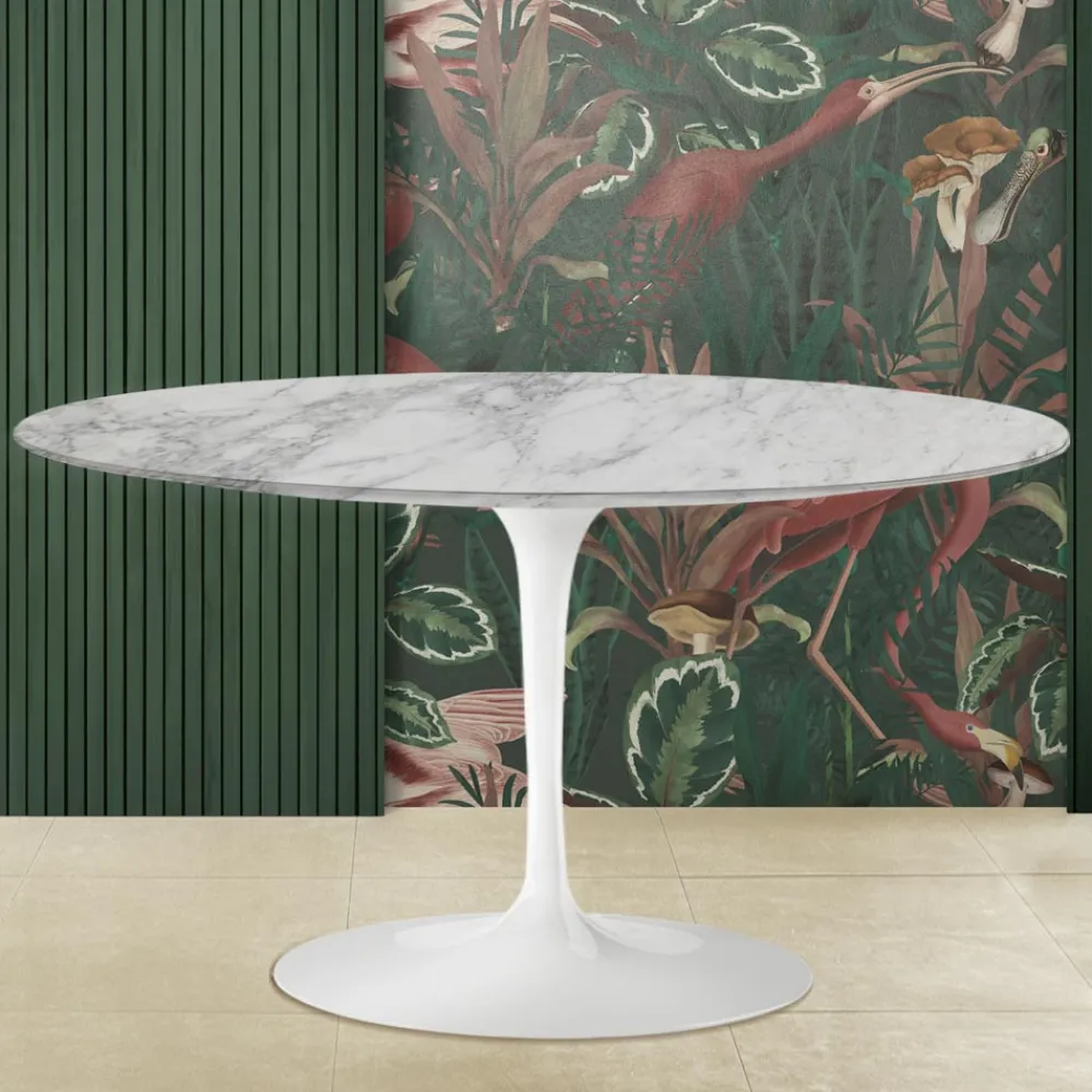 Viadurini Living Moderne Couchtische|Tulip Tische-Tulip Saarinen H 41 Couchtisch mit arabesker Marmorplatte, hergestellt in Italien – Scarlet