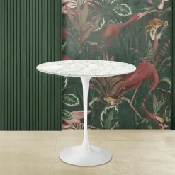 Viadurini Living Moderne Couchtische|Tulip Tische-Tulip Saarinen H 52 Couchtisch mit ovaler Platte aus Carrara-Marmor, hergestellt in Italien – Scarlet