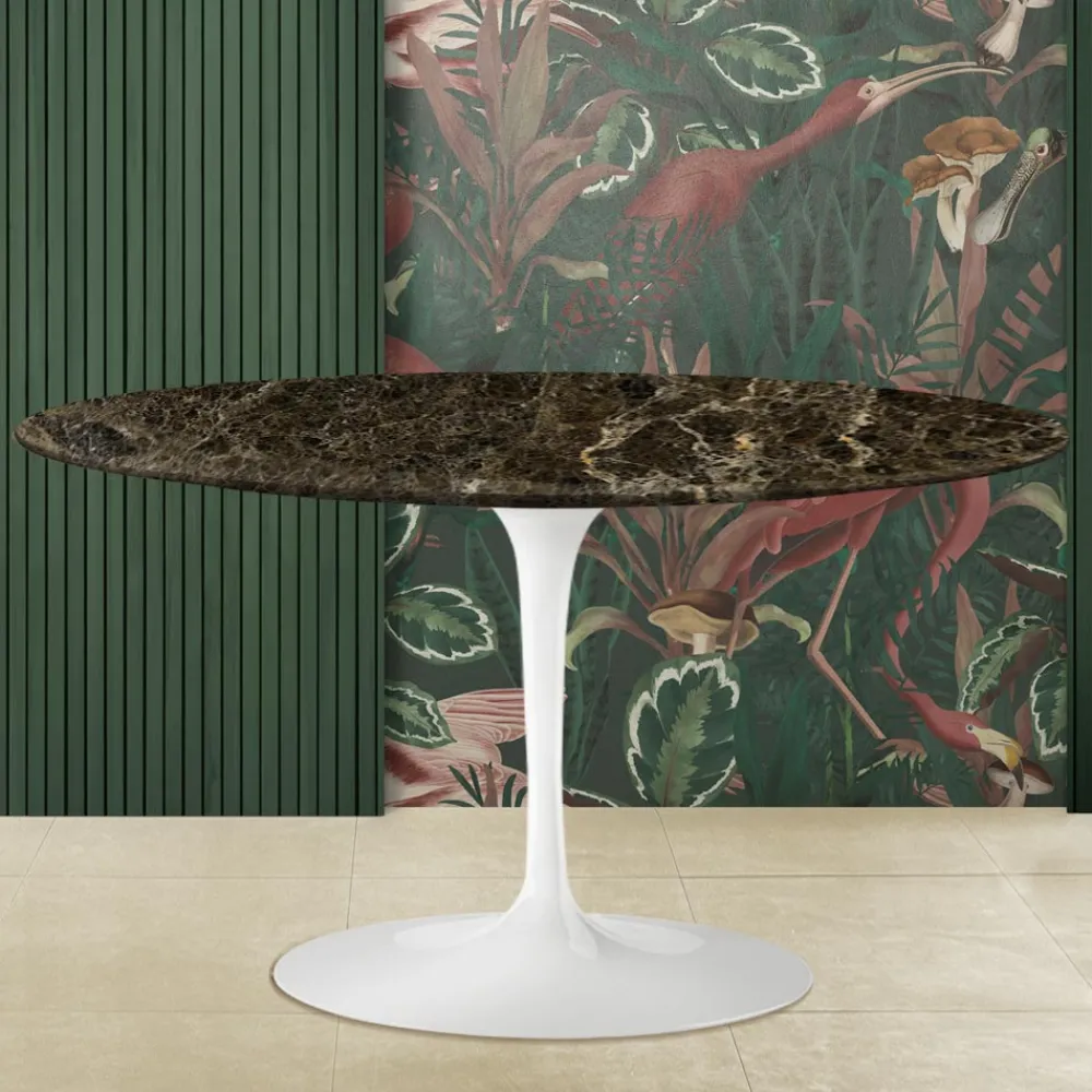 Viadurini Living Moderne Couchtische|Tulip Tische-Tulip Saarinen H 41 Couchtisch mit dunkler Emperador-Marmorplatte, hergestellt in Italien – Scarlet