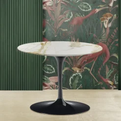 Viadurini Living Moderne Couchtische|Tulip Tische-Tulip Saarinen H 41 Couchtisch mit runder Platte aus Calacatta-Goldmarmor – Scarlet