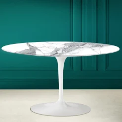 Viadurini Living Moderne Couchtische|Tulip Tische-Tulip Saarinen H 41 Ovaler Couchtisch aus Keramikstatuen Altissimo, hergestellt in Italien – Scarlet