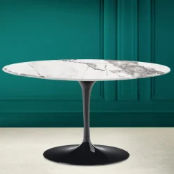 Viadurini Living Moderne Couchtische|Tulip Tische-Tulip Saarinen H 41 Ovaler Couchtisch mit unsichtbarer Select-Keramikplatte – Scarlet