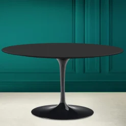 Viadurini Living Moderne Couchtische|Tulip Tische-Tulip Saarinen H 41 Ovaler Couchtisch mit schwarzer weicher Keramikplatte, hergestellt in Italien – Scarlet