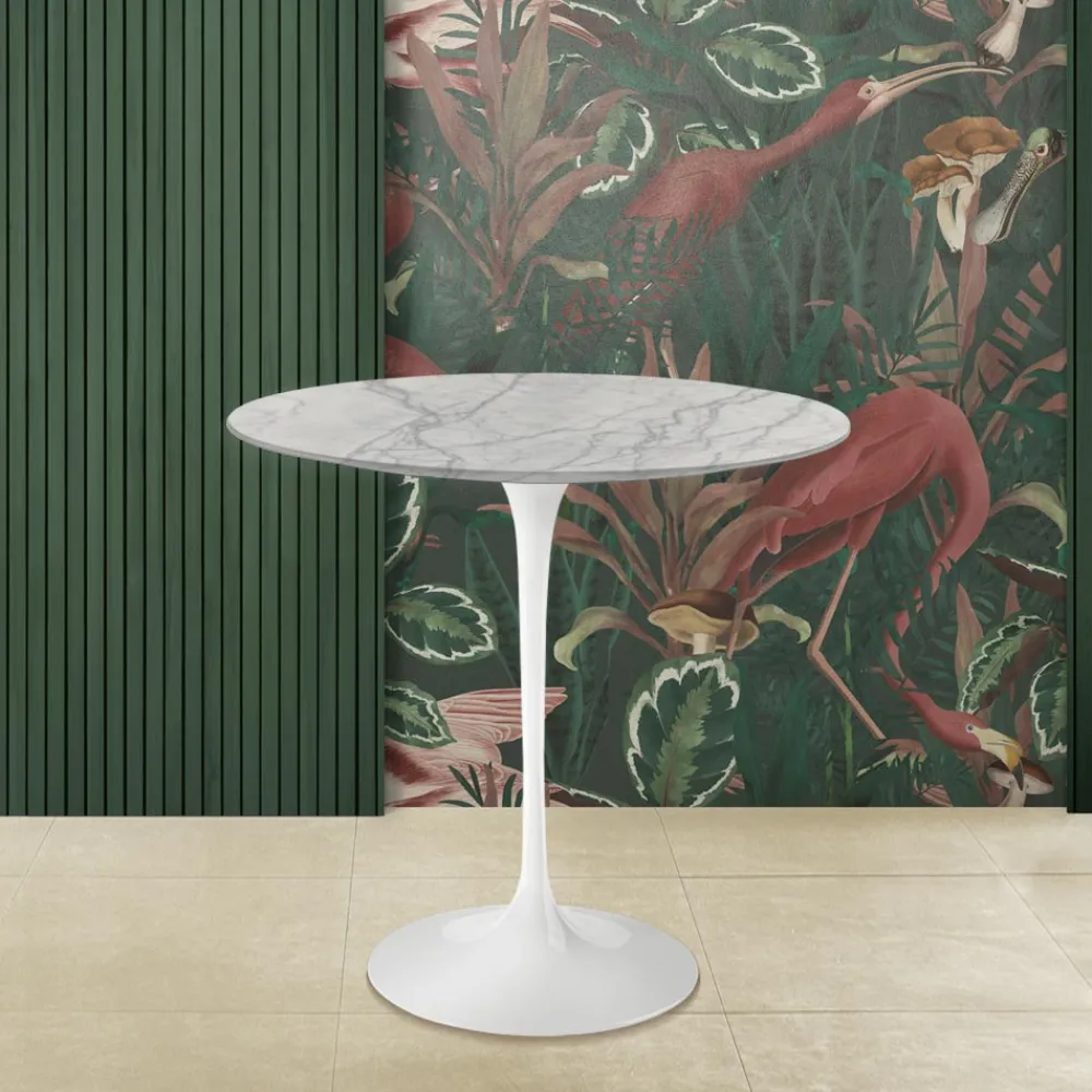 Viadurini Living Moderne Couchtische|Tulip Tische-Tulip Saarinen H 52 Ovaler Couchtisch aus Carrara-Marmor Statuarietto, hergestellt in Italien – Scarlet