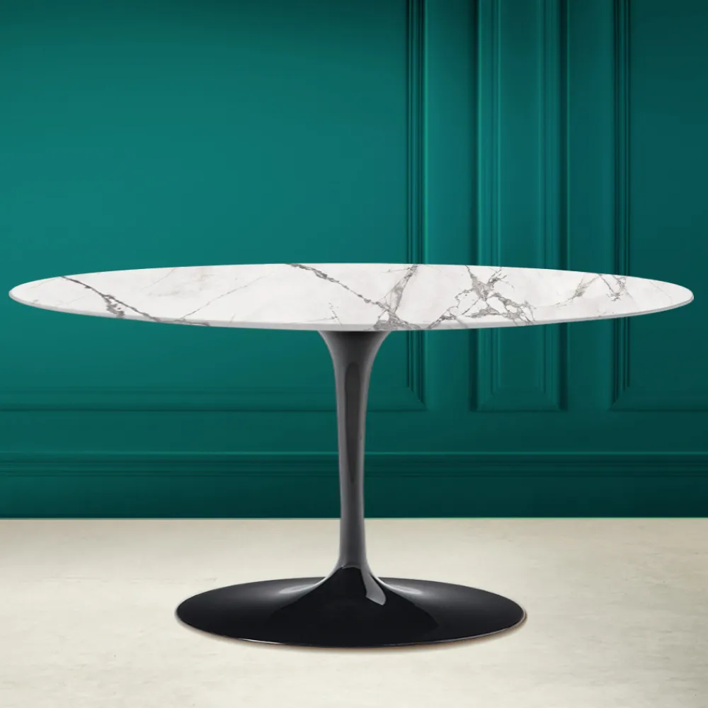 Viadurini Living Moderne Couchtische|Tulip Tische-Tulip Saarinen H 41 Ovaler Couchtisch aus unsichtbarer, ausgewählter Keramik, hergestellt in Italien – Scarlet