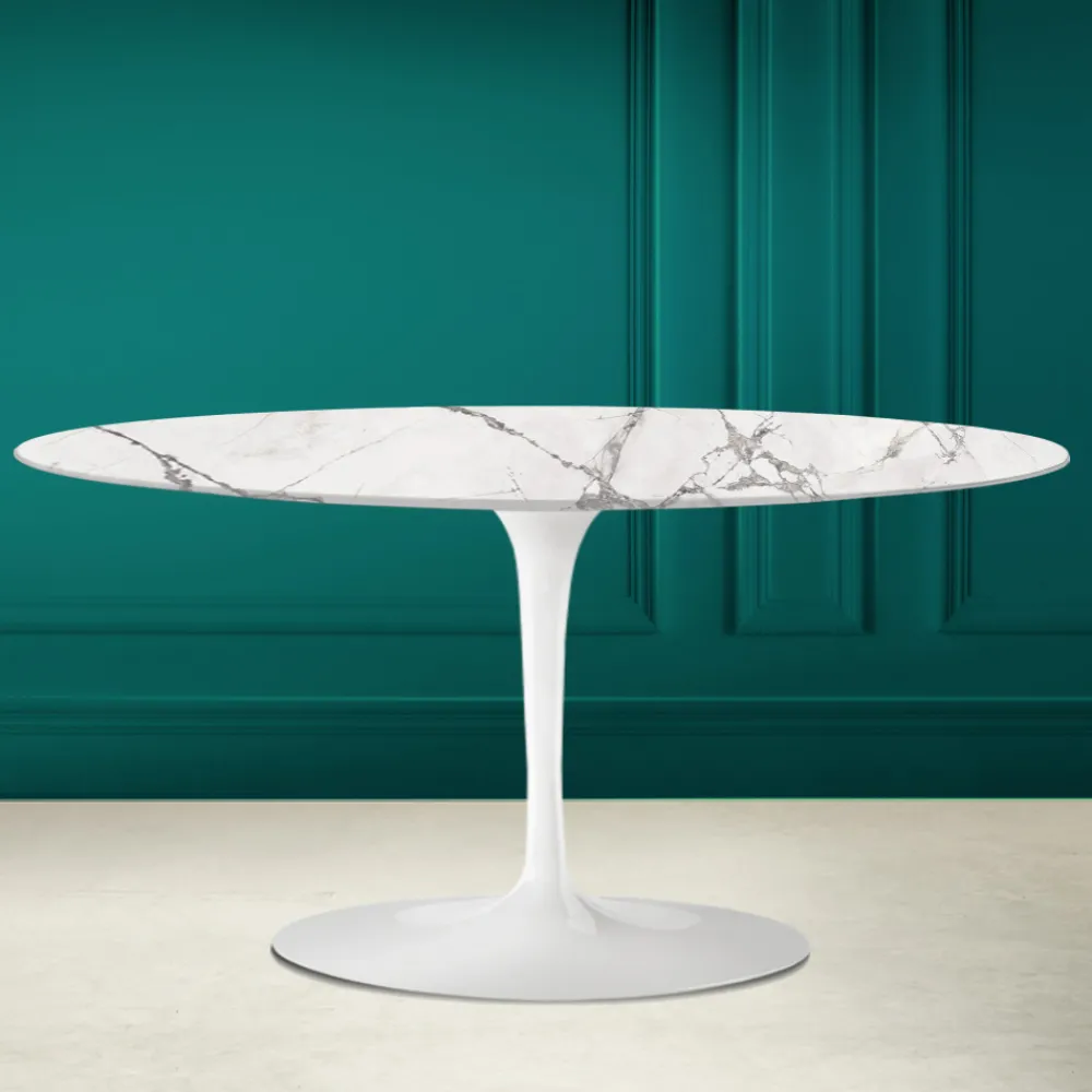 Viadurini Living Moderne Couchtische|Tulip Tische-Tulip Saarinen H 41 Ovaler Couchtisch aus unsichtbarer, ausgewählter Keramik, hergestellt in Italien – Scarlet