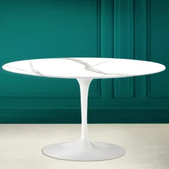 Viadurini Living Moderne Couchtische|Tulip Tische-Tulip Saarinen H 41 Ovaler Couchtisch aus Keramik Calacatta Michelangelo – Scarlet