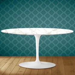 Viadurini Living Moderne Couchtische|Tulip Tische-Tulip Saarinen Ovaler Couchtisch H 41 aus Entzo-Keramik, hergestellt in Italien – Scarlet