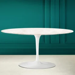 Viadurini Living Moderne Couchtische|Tulip Tische-Tulip Saarinen Ovaler Couchtisch H 41 aus Diamantcreme-Keramik, hergestellt in Italien – Scarlet