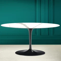 Viadurini Living Moderne Couchtische|Tulip Tische-Tulip Saarinen Ovaler Couchtisch H 41 in Calacatta Michelangelo Made in Italy – Scarlet