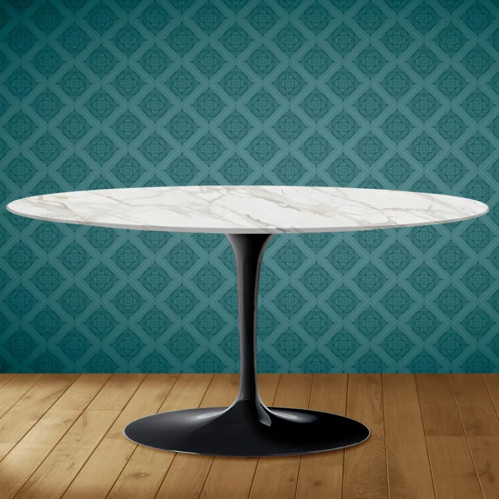 Viadurini Living Moderne Couchtische|Tulip Tische-Tulip Saarinen Ovaler Couchtisch H 41 aus Morpheus-Keramik, hergestellt in Italien – Scarlet