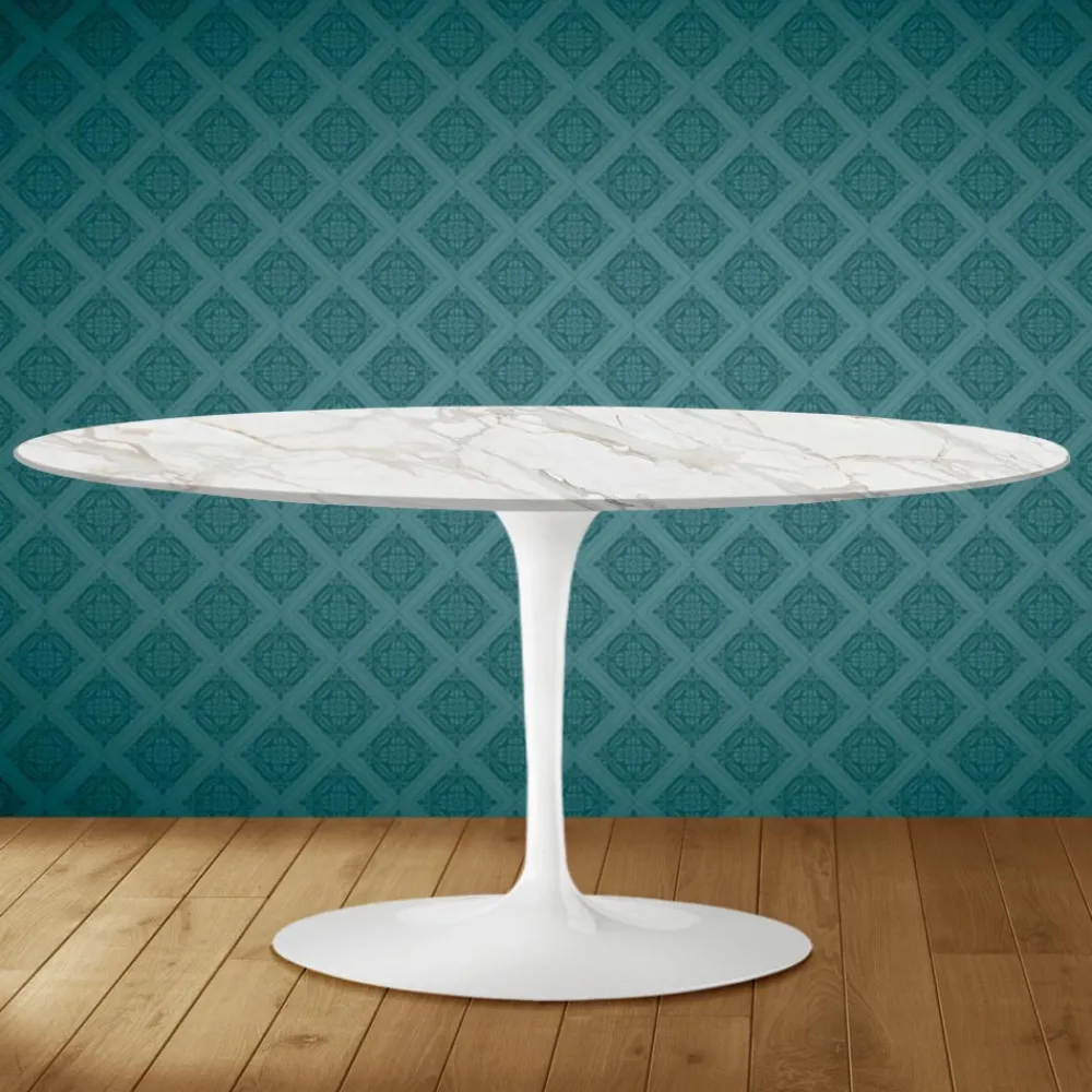 Viadurini Living Moderne Couchtische|Tulip Tische-Tulip Saarinen Ovaler Couchtisch H 41 aus Morpheus-Keramik, hergestellt in Italien – Scarlet