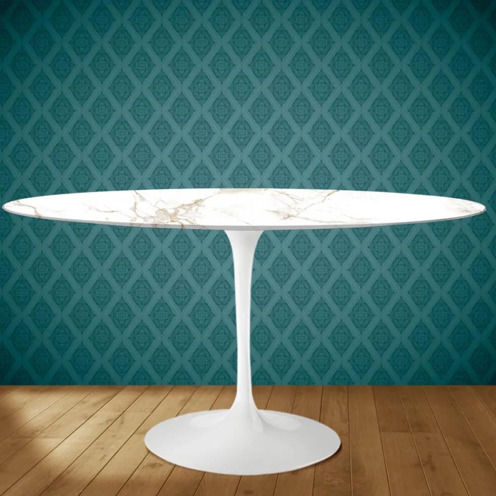 Viadurini Living Tulip Tische|Esstisch Oval-Tulpentisch Eero Saarinen H 74 Oval aus Keramik Entzo Made in Italy - Scharlachrot