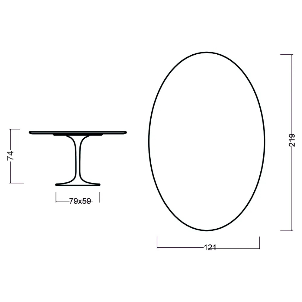 Viadurini Living Tulip Tische|Esstisch Oval-Tulpentisch Eero Saarinen H 74 Oval in Eiche gebeizt Moka Made in Italy - Scharlachrot