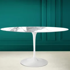 Viadurini Living Tulip Tische|Esstisch Oval-Tulpentisch Eero Saarinen H 74 Oval aus Statuario-Keramik Altissimo Made in Italy - Scharlachrot