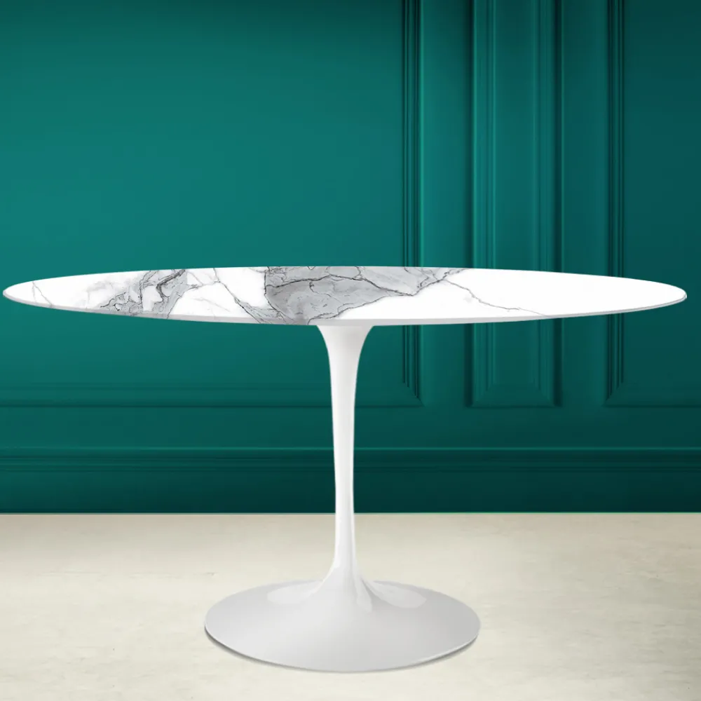 Viadurini Living Tulip Tische|Esstisch Oval-Tulpentisch Eero Saarinen H 74 Oval aus Statuario-Keramik Altissimo Made in Italy - Scharlachrot