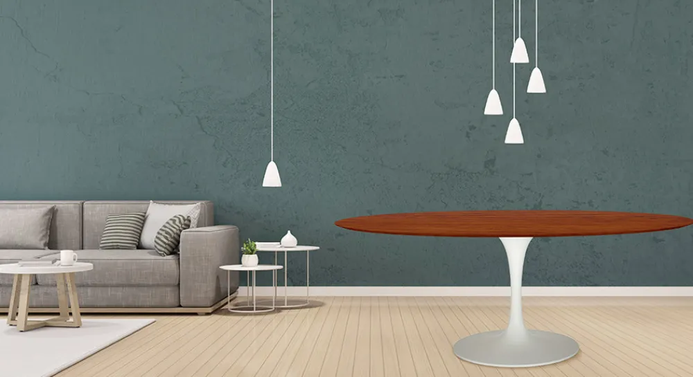 Viadurini Living Tulip Tische|Esstisch Oval-Tulpentisch Eero Saarinen H 74 Oval in Kirsche gebeizt Eiche Made in Italy - Scharlachrot