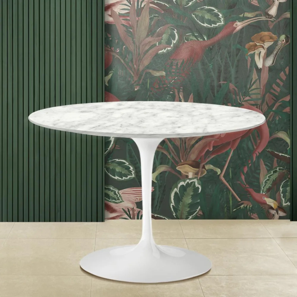 Viadurini Living Tulip Tische|Runde Tische-Tulpentisch Eero Saarinen H 74 mit Carrara-Marmorplatte Made in Italy - Scharlachrot