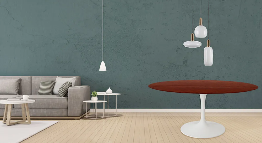 Viadurini Living Tulip Tische|Runde Tische-Tulpentisch Eero Saarinen H 74 Rund in Eiche gebeizt Palisander Made in Italy - Scharlachrot