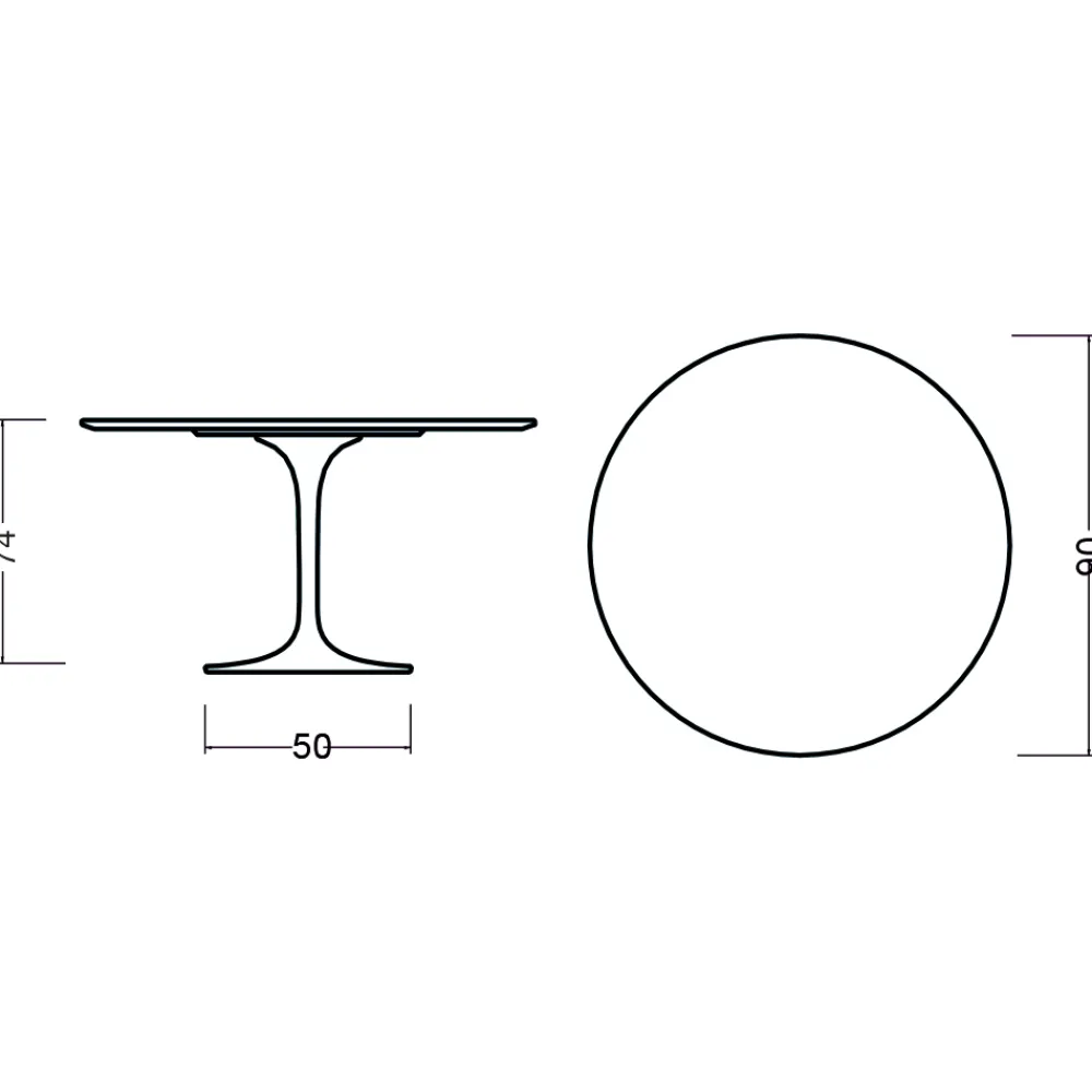 Viadurini Living Tulip Tische|Runde Tische-Tulpentisch Eero Saarinen H 74 Rund in Eiche gebeizt Palisander Made in Italy - Scharlachrot