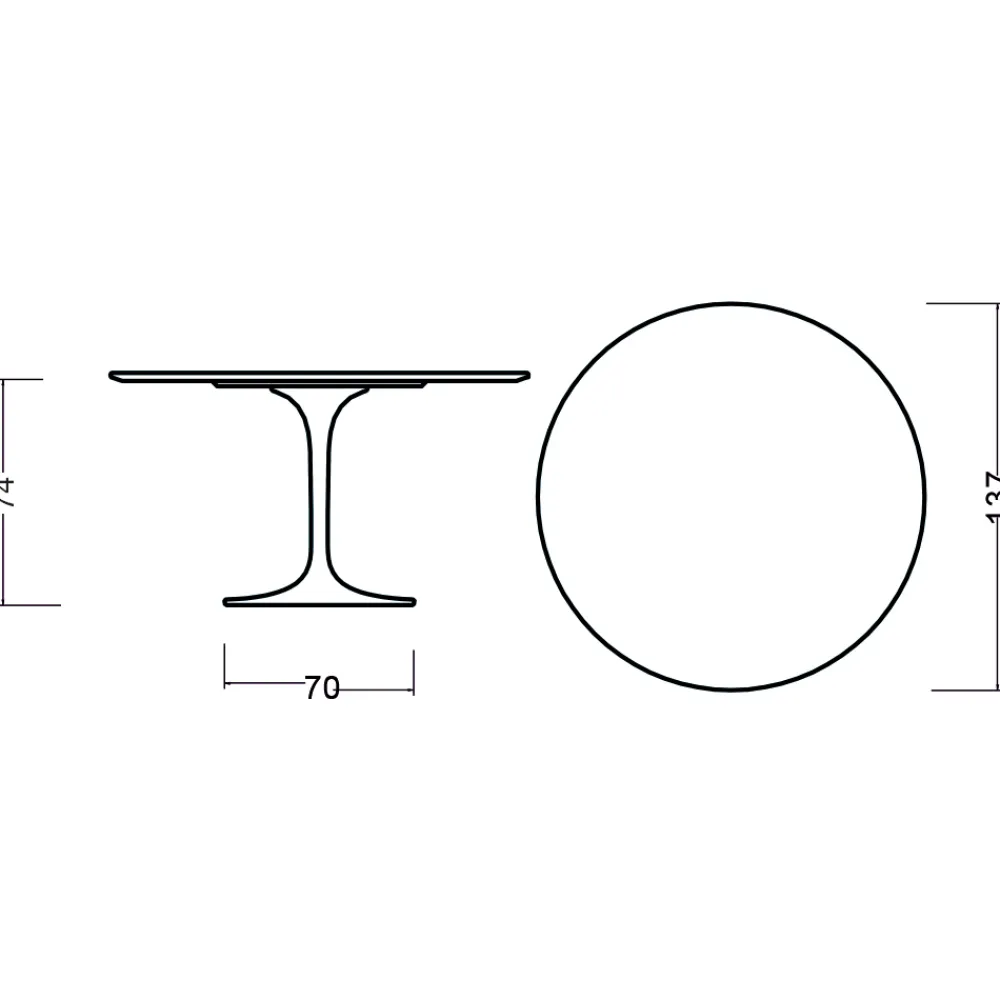 Viadurini Living Tulip Tische|Runde Tische-Tulpentisch Eero Saarinen H 74 Rund in Eiche gebeizt Palisander Made in Italy - Scharlachrot