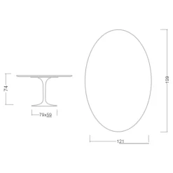 Viadurini Living Tulip Tische|Esstisch Oval-Tulpentisch Saarinen H 74 mit ovaler Platte aus Carrara-Marmor Made in Italy - Scharlachrot