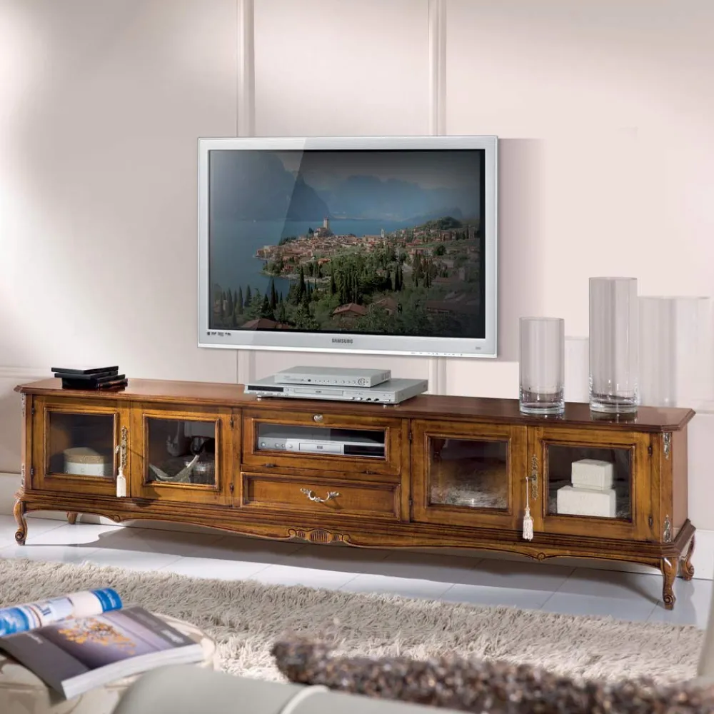 Viadurini Classic Tv-Möbel-TV-Möbel aus Holz im klassischen Stil mit Glastüren Made in Italy - Richard