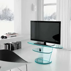 Viadurini Living Tv-Möbel-TV-Schrank aus Glas mit drehbarer Basis und Regalen Made in Italy - Salemme