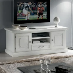 Viadurini Classic Tv-Möbel-TV-Schrank mit 2 offenen Fächern und 2 weiß lackierten Türen, hergestellt in Italien – Atai