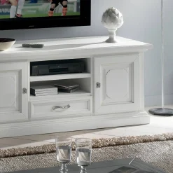 Viadurini Classic Tv-Möbel-TV-Schrank mit 2 offenen Fächern und 2 weiß lackierten Türen, hergestellt in Italien – Atai