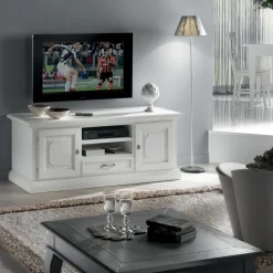 Viadurini Classic Tv-Möbel-TV-Schrank mit 2 offenen Fächern und 2 weiß lackierten Türen, hergestellt in Italien – Atai